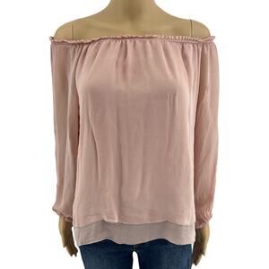 Sanctuary S Pink Chiffon Boho Peasant Blouse Balloon Sleeve Sheer Cottagecore